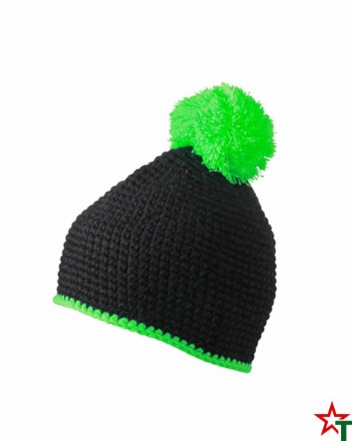 Black-Lime Зимна шапка Pompon