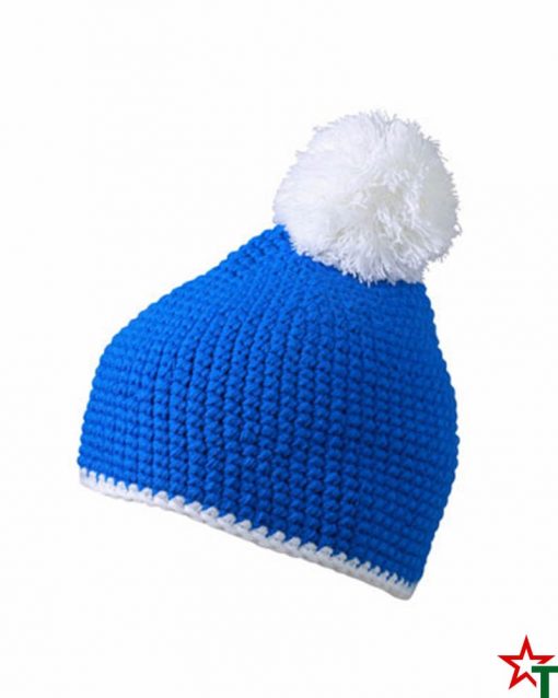 Royal Blue-White Зимна шапка Pompon